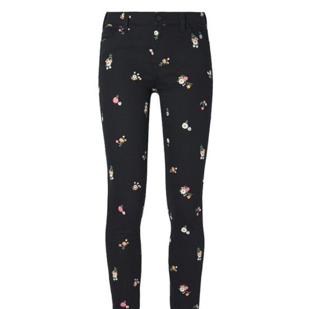 Tory Burch Embroidered Floral Black Women's Jeans